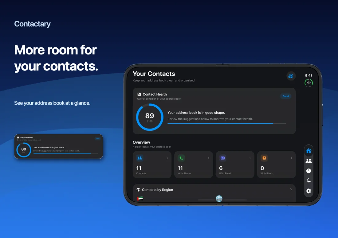 Contactary on iPhone Duo: More room for your contacts.