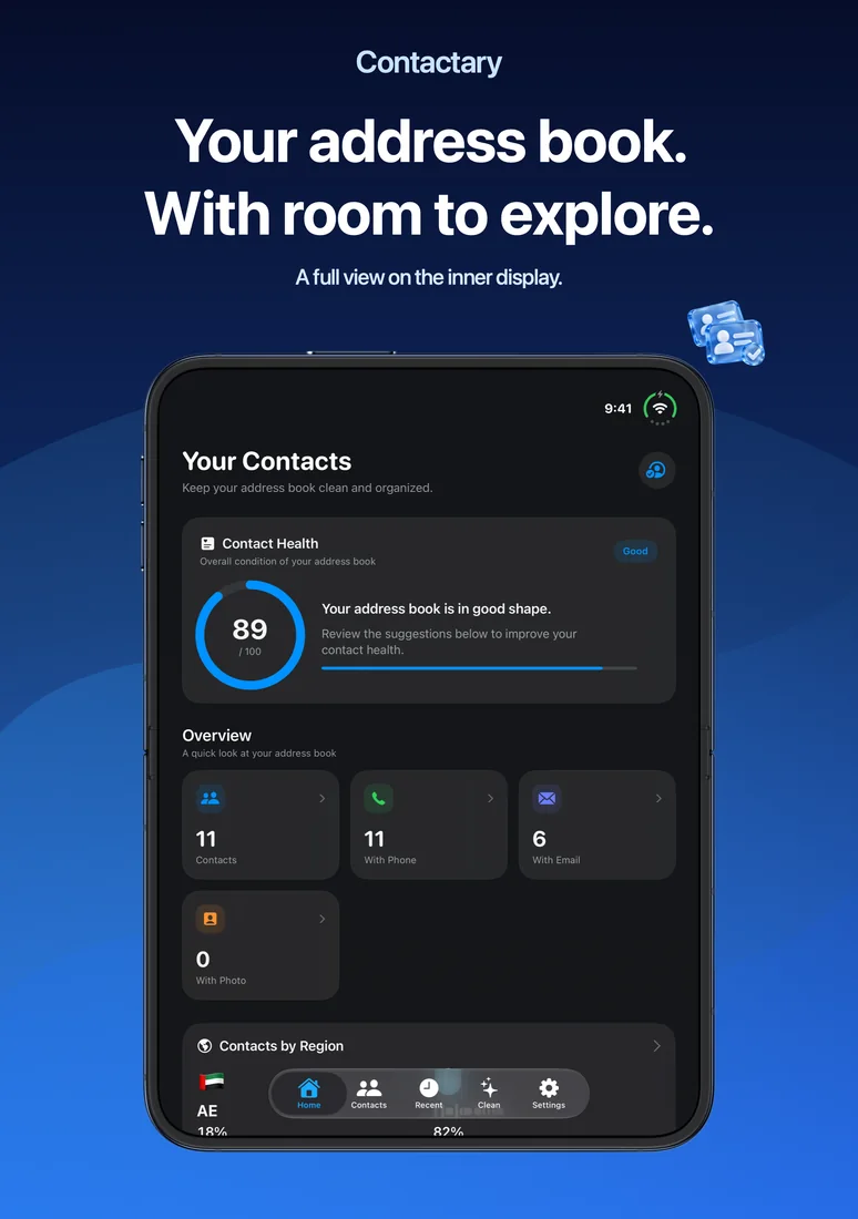 Contactary on iPhone Duo: Your address book. With room to explore.