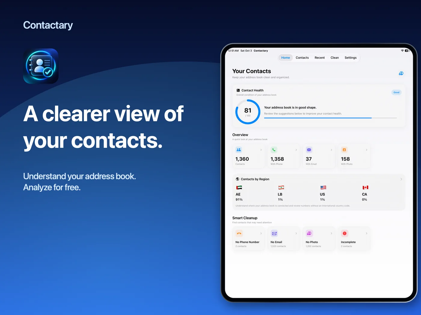 Contactary on iPad: A clearer view of your contacts.