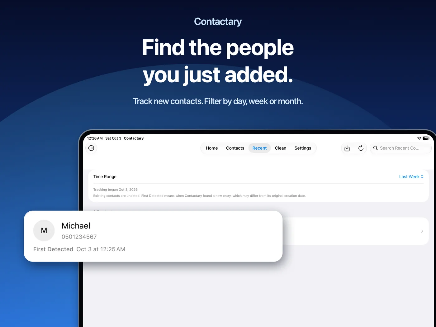 Contactary on iPad: Find the people you just added.