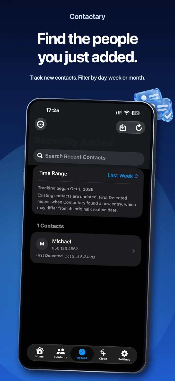 Contactary on iPhone: Find the people you just added.