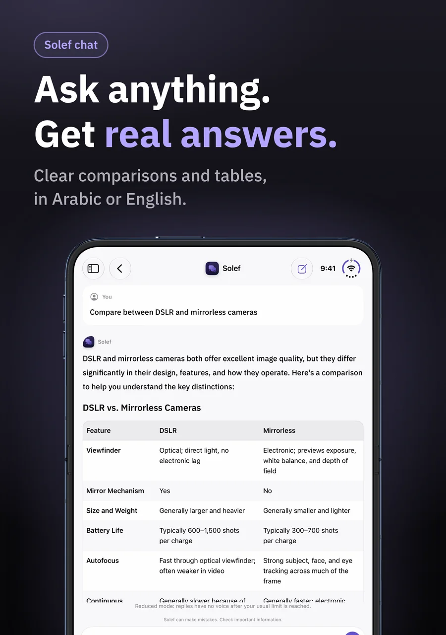 Solef on iPhone Duo: Ask anything. Get real answers.