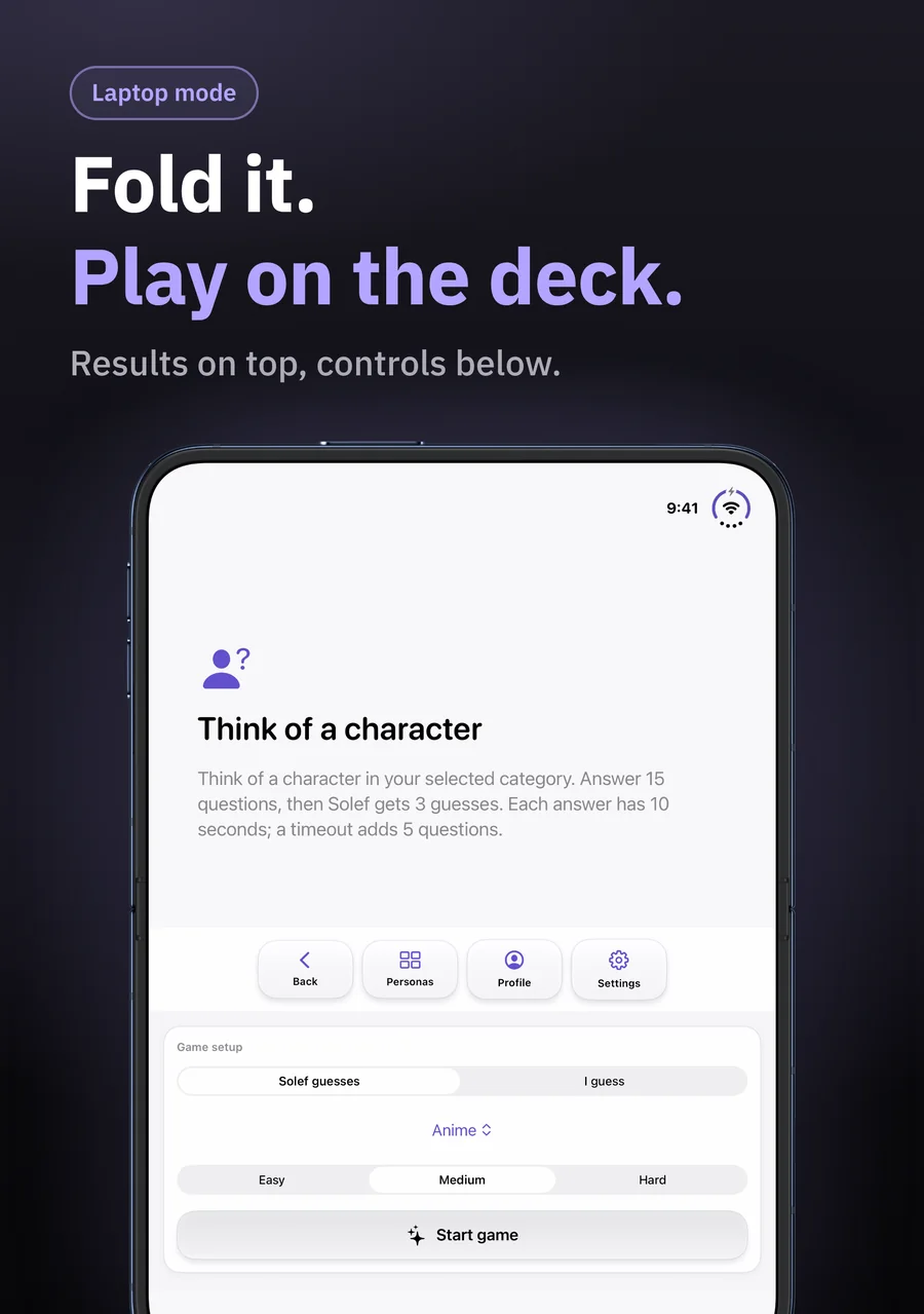 Solef on iPhone Duo: Fold it. Play on the deck.