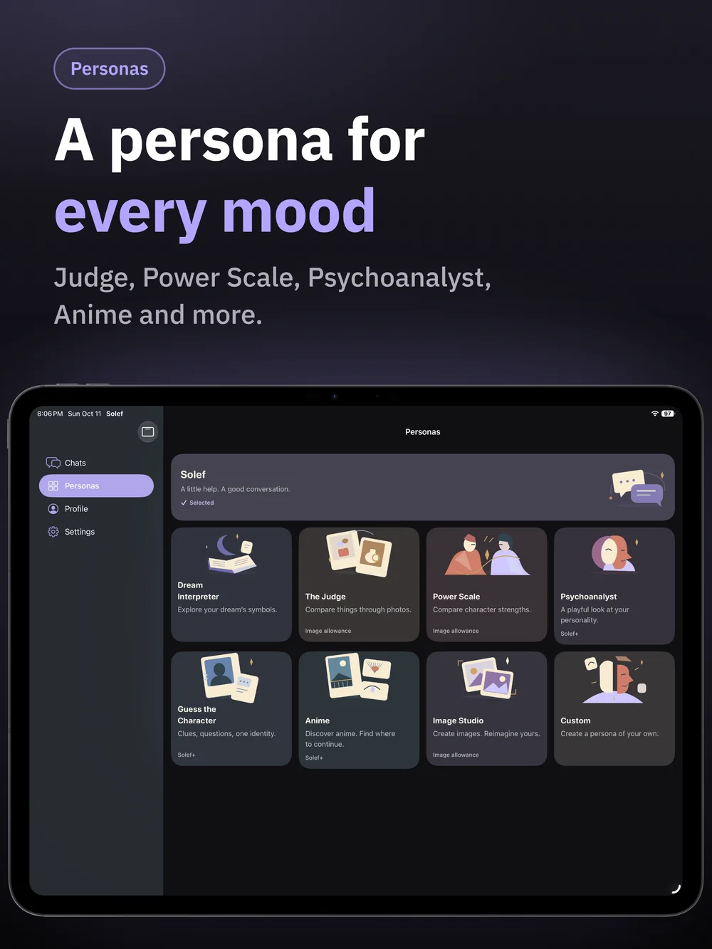 Solef on iPad: A persona for every mood