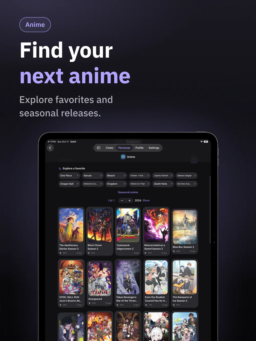 Solef on iPad: Find your next anime
