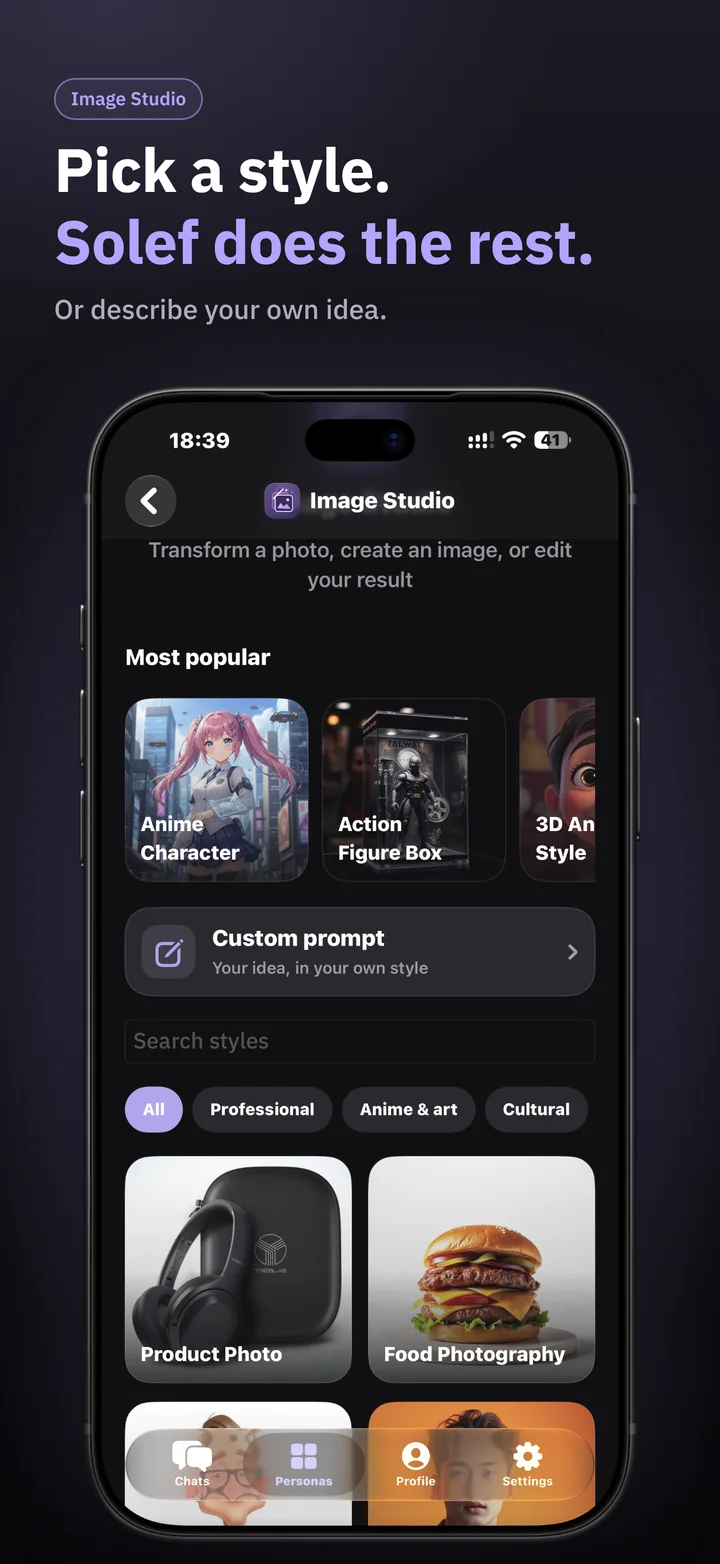 Solef on iPhone: Pick a style. Solef does the rest.