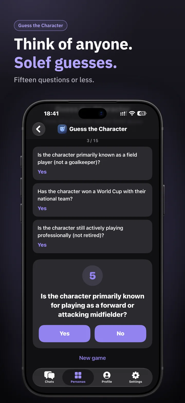 Solef on iPhone: Think of anyone. Solef guesses.